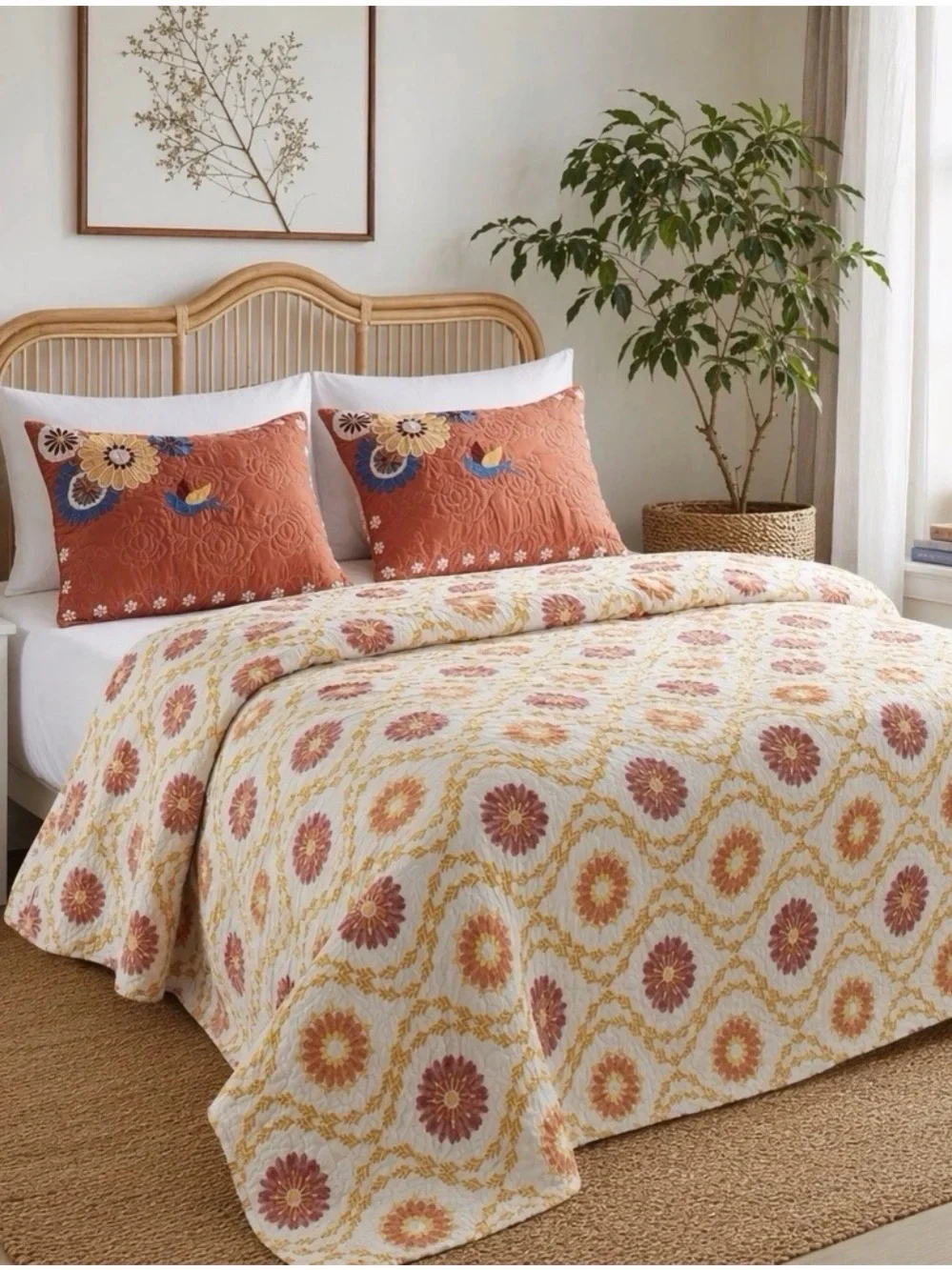 NEW Anthropologie King Reversible Boho Quilt Bedspread Bedding Sham Set
